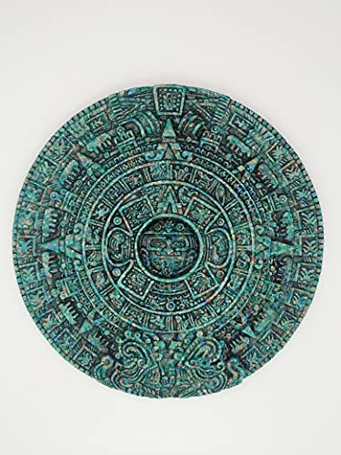 Generico Grüner Malachit, gemahlener Maya, Aztekenkalender, Gott, handgefertigt, aus Teotihuacan, Durchmesser 5,0 cm, Gewicht 260 g, Wandhalterung, lokale Kunsthandwerker