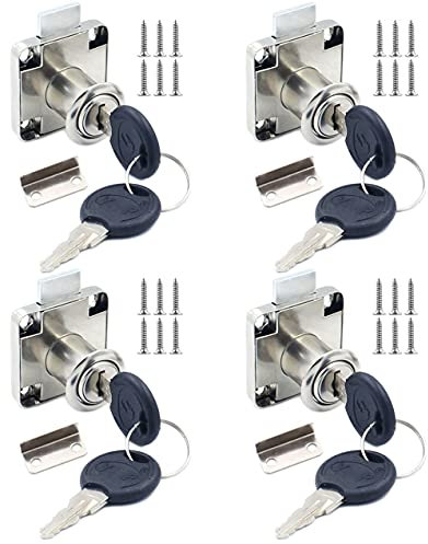 Ayiciel Cerradura de seguridad de la leva, paquete de 4 unidades de 22 mm con cerradura de cilindro igual para muebles, cerradura de cajón para puerta, armario, oficina del hogar con llaves similares