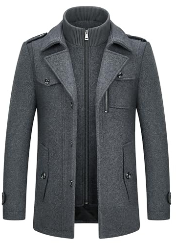 KUDORO Manteau Homme Mi-Long en Laine Chaud Hiver Trench Coat Classique | Parka Pardessus Caban Slim Fit Business Coup-Vent Revers Overcoat