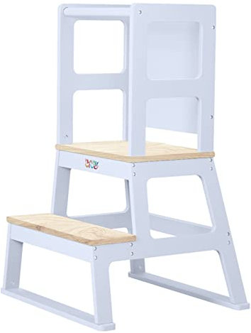 Baby Vivo Lernturm aus Holz - Tower Küche Kindermöbel Learning Tower - Schemel Lerntower für Kinder ab dem Stehalter - Tritthocker mit Tafel Montessori Küchenhelfer Lernstuhl in Weiß