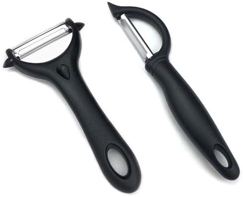 Jinpojun 2 Pezzi Pelapatate in Acciaio Inox, Pela Patate e Verdure, Sbuccia Patate Universale Professionale per Carote e Verdure Varie e Frutta (Nero)