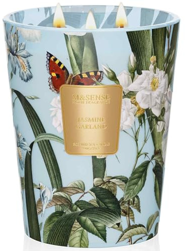 M&SENSE Jasmine Candles Highly Scented 3 Wick 35oz 150 Hours Burn Extra Large Jar Candles for Women, Natural Soy Wax Aromatherapy Candle for Stress Relief, Meditation, Yoga, Spa