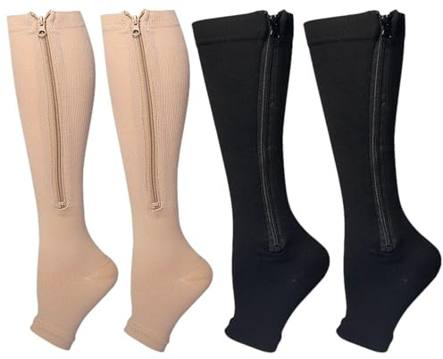 2 par strumpor med öppen dragkedja, fingerlösa stödstrumpor, andningsbara och bekväma kompressionsstrumpor, utomhus sportstrumpor, unisex knästrumpor