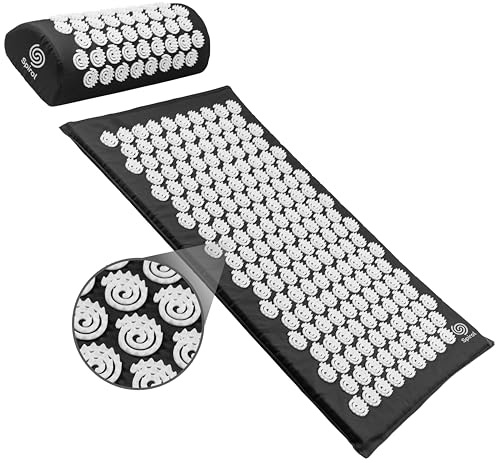 Spirol Acupressure Mat and Pillow Set for Back, Neck and Shoulder Pain Relief, with Flexible Acupressure Spikes, Includes Carry Bag (Onyx)