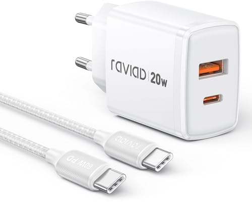 RAVIAD 20W Cargador USB C, USB C Enchufe Rapido 2-Puerto y Cable Tipo C