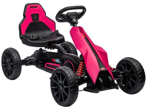 HOMCOM Go-kart a pedali con freno a mano, sedile regolabile, marcia avanti e retromarcia, veicolo a pedali per bambini Kettcar per bambini 3-8 anni Rosa