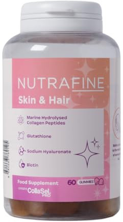 Nutrafine Skin & Hair Gummies – Haut und Haar Gummibärchen mit Biotin - Haarvitamine mit Klinisch Erwiesen Kollagen, Hyaluronsäure, Glutathion – 30 Portionen