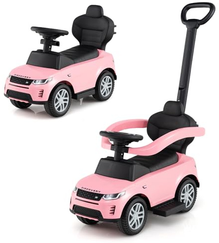 DREAMADE 3 en 1 Porteur Enfants, 12-36 Mois, Voiture à Pousser & Poussette & Trotteur avec Barre de Poussée Amovible, Arceau de Sécurité, Espace de Rangement Caché (Rose)