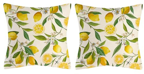 drburpily Juego de 2 Fundas de Almohada Decorativas de Exterior con diseño de limón, para jardín, balcón, sofá, cojín Decorativo de poliéster, para jardín, Festivales y Clima, A