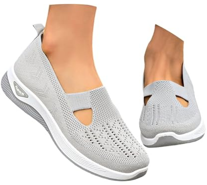 Orthopedic Trainers For Women UK,Lightweight Non Slip Wide Fit Sneaker,Ladies Achilles Tendonitis Support Walking Shoes,Soft Sole Breathable Shoes,Slip On Arch Support Trainer,Mesh Up Athletic Sneaker
