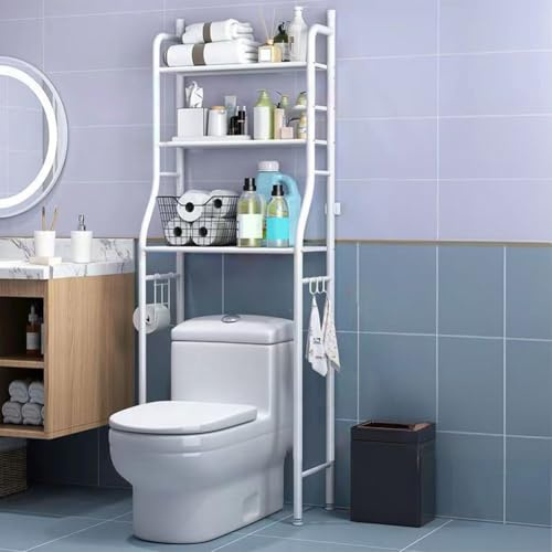 Niwugady 3-stöckiges Toilettenregal, Über-dem-WC-Aufbewahrungsregal, Badezimmer Regal mit 3 offenen Ablagen für Bad, Waschküche, Platzsparend, 50 x 25 x 160cm, Weiß