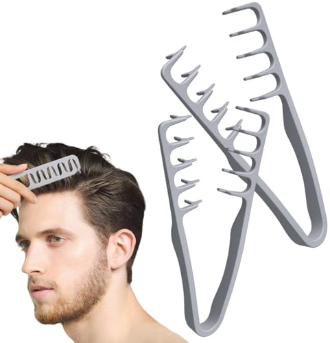 VRYNDH Pettine Texture,Pettine a Denti Larghi per Volume e Morbidezza, Grigio, Definisce e Districa Senza Sforzo,per Tutti Tipi Capelli（2）