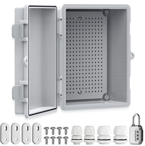 Kamtop Wasserdichter Verteilerkasten IP67, Anschlussdose Wasserdicht, 3mm ABS Kunststoff Verteilerkasten außen, 22×17×11cm Stromkasten mit Montagezubehör & Zahlenschloss, Grauer Schaltschrank