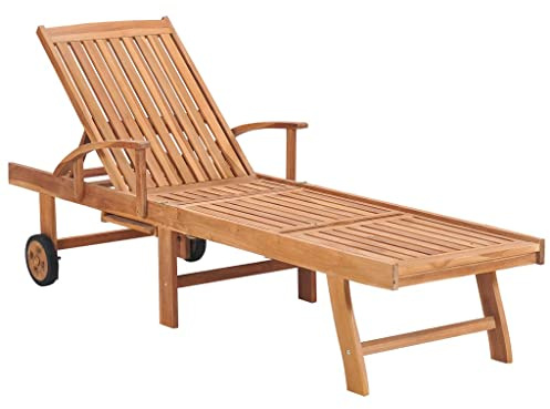 Generico Lettino Prendisole con Tavolo e Cuscino in Massello di Teak,Beige,21.31kg,3063009