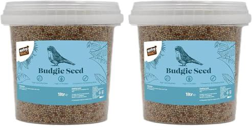 Extra Select Budgie Seed Mix - Indoor Bird Food for Small Birds Only in Handy Bird Seed Storage Tub - 1 Litre (Pack of 2)