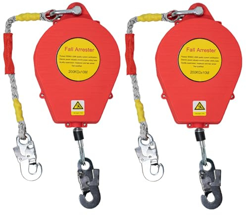 VFDZ Arnes Linea de Vida Retractil Tejado, 200 kg(Rojo-2 Piezas,10m)