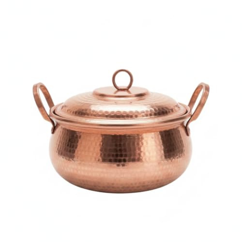 PETSOLA Olla Olla Cobre Incluye Tapa Martillada Olla Cobre Tradicional para Cocineros, Cocina, Pequeño 2-3 Personas