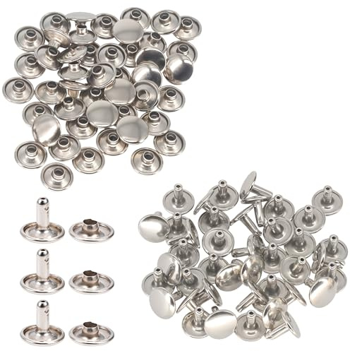 Trimming Shop 100-pack lädernitar, 9 mm dubbelnitar i metall, rörnitar för läderhantverk, pyssel, bälten, väskor, skor och kläder, silver | Rörformade metalldubbar för läder, reparation, handväska, bälten, skor, plånböcker