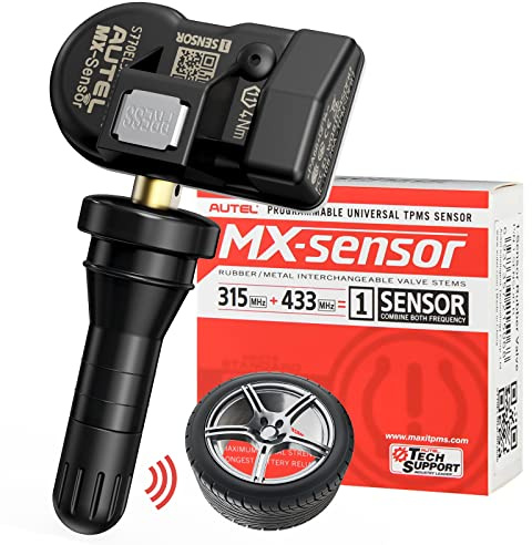 Autel MX-Sensor, Doble Frecuencia Sensores TPMS OE-Nivel para Autos 99%, Sensores de Llantas 100% Programables, Funciona con TS408S TS501Pro TS508WF TS601 Herramienta TPMS (Válvula de Goma, 1PCS)