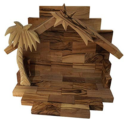 Handcarved Bethlehem Olive Wood Miniature Nativity Scene Set with Stable 12 Pieces (6 Stable NO Figurines)