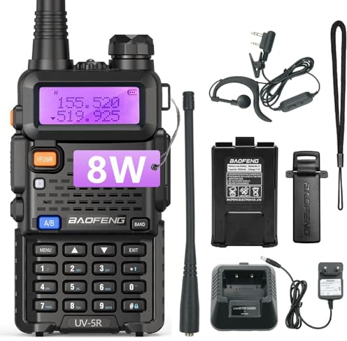 UV-5R 8W Walkie Talkie Radio FM ad alta potenza 128 canali Radio Ricetrasmettitore con auricolari