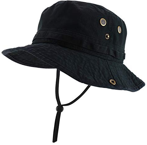 Armycrew Big Oversized Jungle Boonie Bucket Hat with Chin String Fits Upto XXXL - Black - XL-2XL