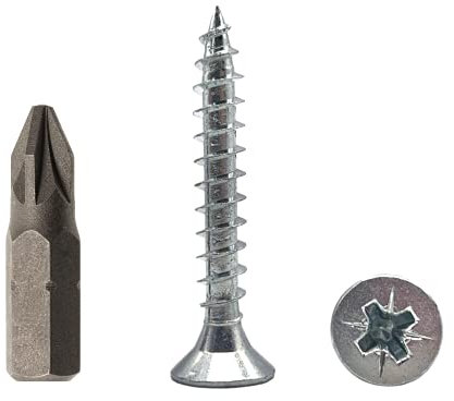 Lote de 100 tornillos de madera de acero chapado en zinc de 5 x 35 mm, tornillos de madera aglomerada, tornillo universal Pozi-Drive, PZ totalmente roscado, cabeza avellanada Pozidriv (100, 5 x 35 mm)