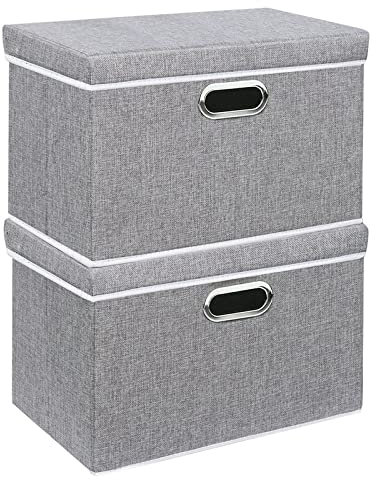 Yawinhe Storage Box with Lids 2 Pack, Collapsible Clothing Shelf Basket, for Organizing Clothes, 32x23x20cm, Grey, SNK023G-2