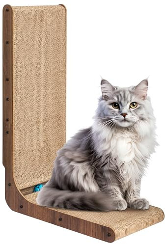 ScratchMe Katzenkratzer mit Katzenspielzeug Kugelbahn, eingebauter Ball, L-förmiger Kratzer, Karton Lounge Bett, stabil und langlebig, Möbelschutz, reversibel