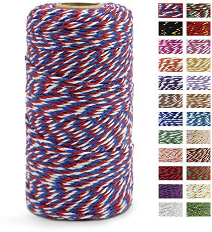 LEREATI Kordel Rot Blau und Weiß Bindfaden 2mm x 100m Baumwollfaden Bäckergarn Küchengarn Bastelschnur Paketschnur Dekokordel für DIY Kunstgewerbe Gartenarbeit Geschenke Verpacken Weihnachten