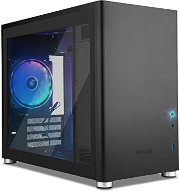 Yeyian PC Gamer Case Hussar Mini Tower Scheda Madre Compatibile Micro ATX, Mini ITX | Pannello Laterale in Vetro temperato Trasparente | Include 1 Ventola Posteriore da 120 mm (Nera)