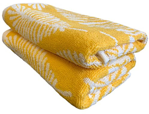 Sue Rossi 100% Turkish Cotton Hand Guest Towels, Pack Of 2, Very Soft & Absorbent, Quick Dry 500gsm Thick, Bathroom Or Kitchen Utility Towel Set. (Yellow Leaf)