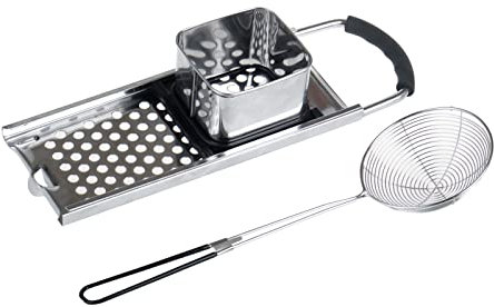 Stainless Steel Spaetzle Maker with Comfort Grip Handle, Widen Plastic Handle with Skimmer Spider Strainer, Homemade Traditional German Egg Noodle Dumpling Making Tool Set，Making Spaetzles