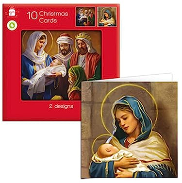 Giftmaker Lot de 10 cartes de Noël carrées pour famille et amis 2 motifs de crèche religieuse