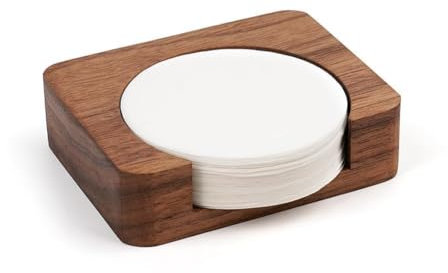 watchget Espresso Paper Filter Holder Coffee Filter Storage Container Coffee Filter Dispenser Compatible with 51mm/53mm/54mm/58mm Round Disposable Puck Screen Paper Filters, Wood