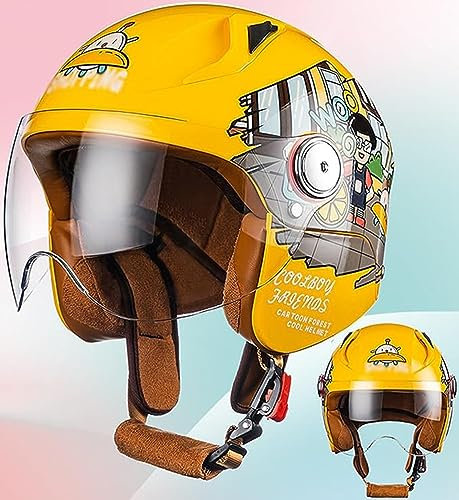 Kinder Motorradhelm, Jungen Und Mädchen Rollerhelm, Mofa Helm, Jethelm Mit Sonnenblende, Fahrradhelm, 45-52Cm, Für 3Jahre - 11 Jahre Kid. B,M=45-48cm