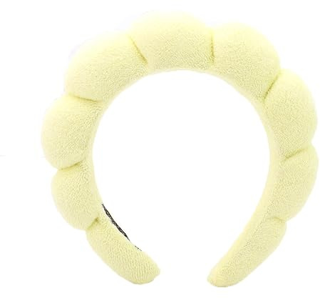 Ycfish Puffy Makeup Headband Spa Headbands for Women Sponge & Terry Towel Cloth Fabric Cute Skincare Headband for Face Washing, Makeup Removal, Shower, Facial Mask (Yellow)