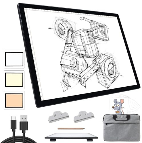 Mesa luminosa A3 Light Pad con bolsa, accesorios de pintura de diamantes, placa de luz, portátil, recargable, funciona con pilas, 3 colores, 6 niveles de brillo, mesa de luz LED para pausas