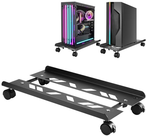 PC Ständer für PC-Tower Computer Desktop Ständer Computer Rollwagen Universal verstellbare CPU Ständer mit Rollen Staubdicht Wärmeableitung Leicht zu reinigen (Schwarz)