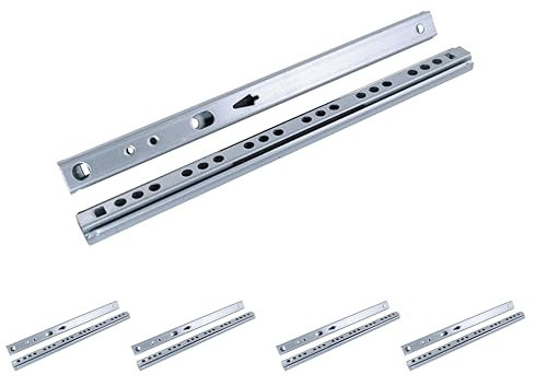 M.PASCUAL - Guías correderas para cajón | Extracción parcial | Fijación lateral | Carga 10Kg | Cojinetes | Hierro Zincado | Pack 5 unidades (28 cm)