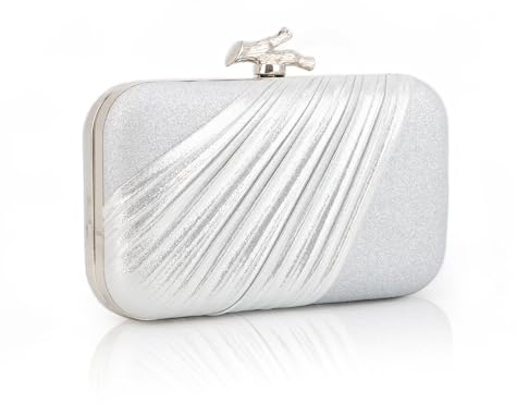 Fecialy Clutch plånböcker för kvinnor kvällsväska plissé satin formell handväska gnistrande axel crossbody väska, silver, 20 x 4 x 11 cm