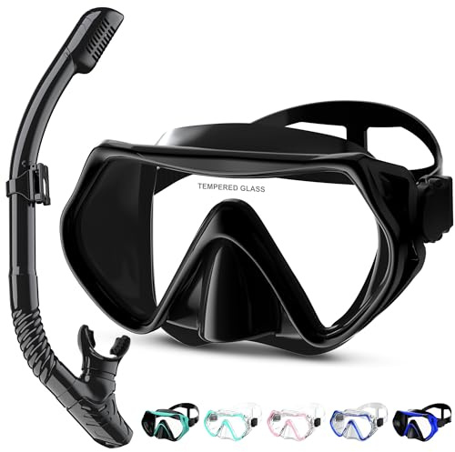 MELUMILU Snorkel Set, Snorkel Mask 180° Panoramic Wide View, Anti-Fog Scuba Diving Gear, Professional Swim Goggles for Free Breathing, Swim, Diving, Anniversary Birthday Gifts for Women Mom Men Dad﻿