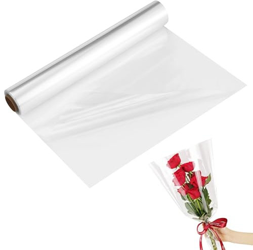 3 Mil Dicke Klare Cellophanfolie,86CM x 30M Klare Cellophan Rolle(Zusammengeklappt 43 cm),Transparent Geschenkfolie Groß,Für Blumen, Geschenkkorbverpackungen, Geschenkverpackungen