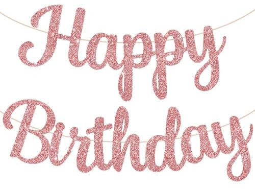Ruzister Corsivo scintillante oro rosa Happy Birthday striscione fai da te, festa di compleanno oro rosa, decorazione per ragazze, decorazioni per donne