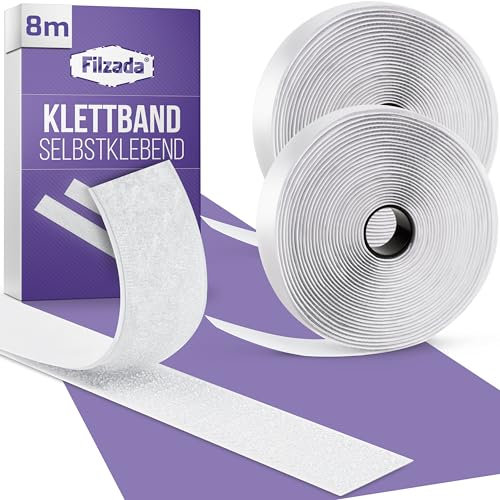 Filzada 8m Ruban Scratch Adhésif Blanc 20mm EXTRA FORT – Rouleau Scratch Autocollant Double Face pour intérieur et extérieur – Bandes Adhésives