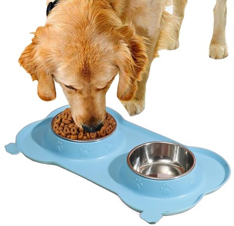 Gamelle double antidérapante, gamelles en acier inoxydable, facile à nettoyer et à entretenir, construction robuste en acier inoxydable, 35 x 19 cm pour chiens et chats de petite, moyenne et grande