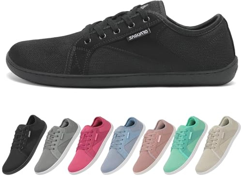 SAGUARO Chaussures Minimaliste Femme Homme Knit Chaussures de Trail Antidérapant Chaussures Décontracté Pieds Nus Respirant Barefoot Shoes pour Fitness Marche, Luck Ⅰ, Noir, 41 EU