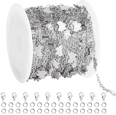 GTVOODX 16.4 Feet Butterfly Links Cable Chain Silver Stainless Steel Chain Spool Bulk for DIY Bracelet Necklace Jewelry Making Supplies with 10 Lobster Clasps and 30 Jump Rings