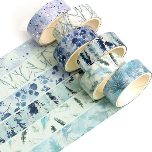 YUBX 6 Rollen Washi Tape Set, Masking Tape Goldene Foliendruck Dekoratives Klebeband Bunt für DIY Handwerk, Verschönert Journals, Planer, Scrapbooking und Verpackung (Mystische Blütenblätter)