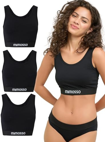 mimosso mjuk bh – dambehå utan bygel av ekologisk bomull, perfekt passform och hög komfort – sömlös och mångsidig för vardag och sport (storlek S–2XL), svart, S